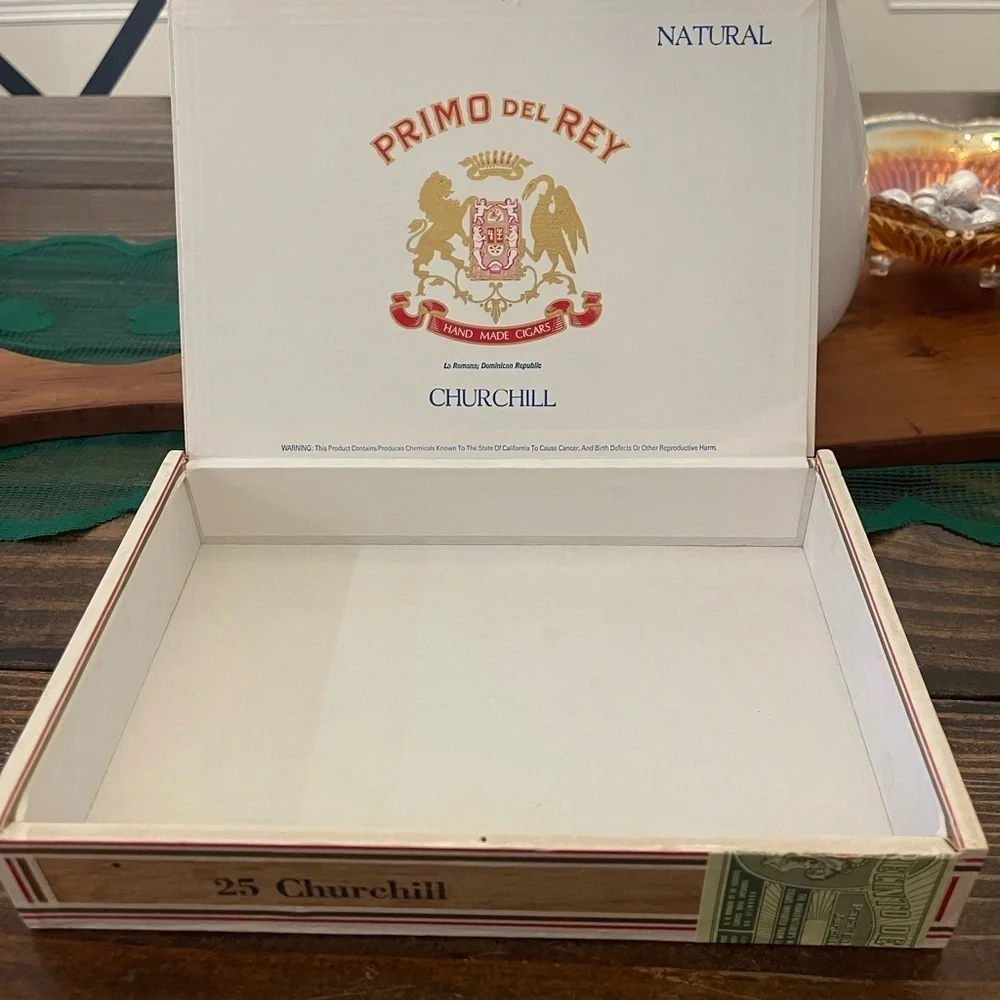 White and Red Storage Box with Decorative Emblem